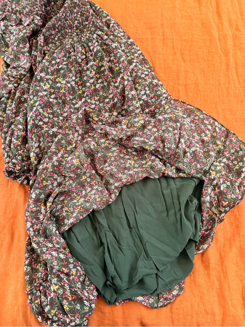 Women’s Floral Long Sleeve Ruffle Dress - Green Pink - Picture 4 of 6